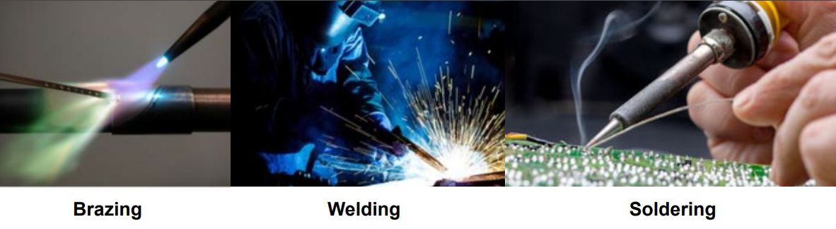 This image shows the difference between Brazing vs Welding vs Soldering