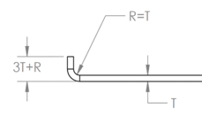 Minimum sheet metal flange length shall be equal to three times of sheet thickness plus bend radius.