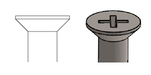 Countersunk or Flat types of screws have a flat outer face and tapered inner head face at an angle of 90° or 120º.