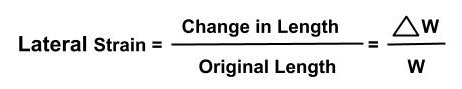 Lateral Strain is the Ratio of change in length to the original length in the direction perpendicular to the applied force.