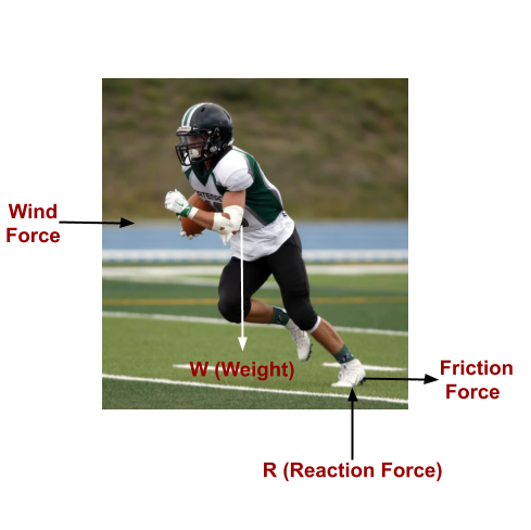 This image shows the Free body diagram of running player.