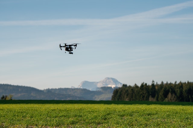 Drones are used in smart farming for crop maintenance.