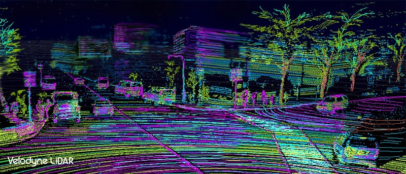Velodyne LIDAR is used in self driving car to detect objects.
