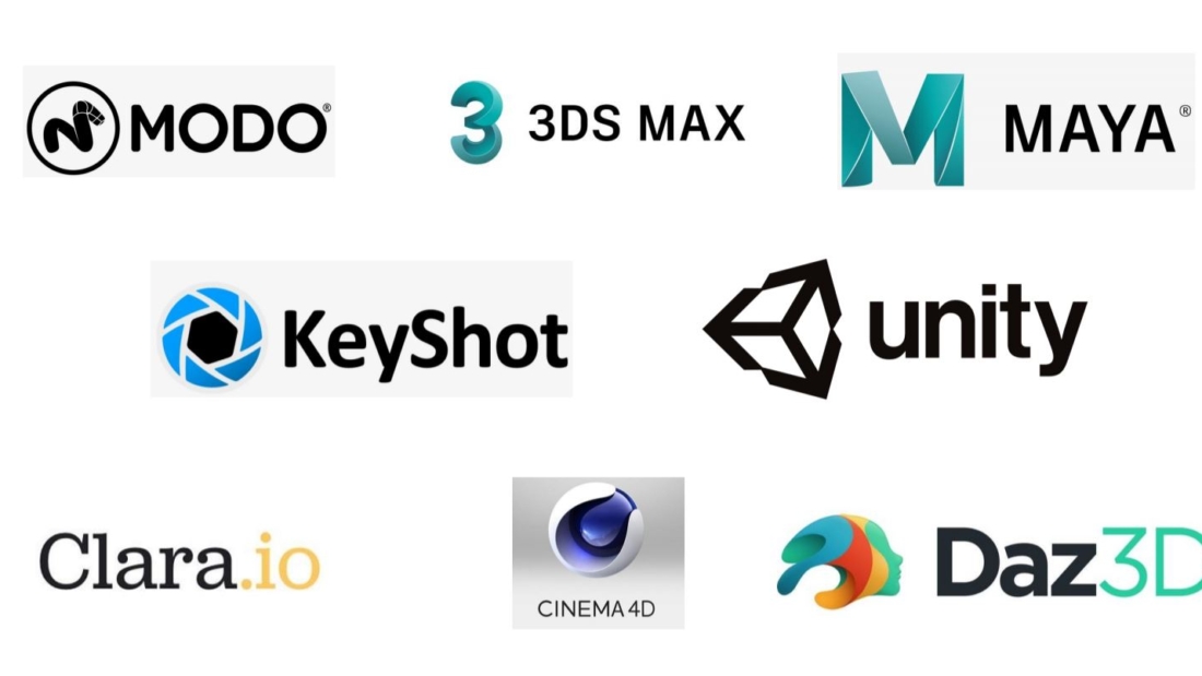 This image shows various 3D animation software
